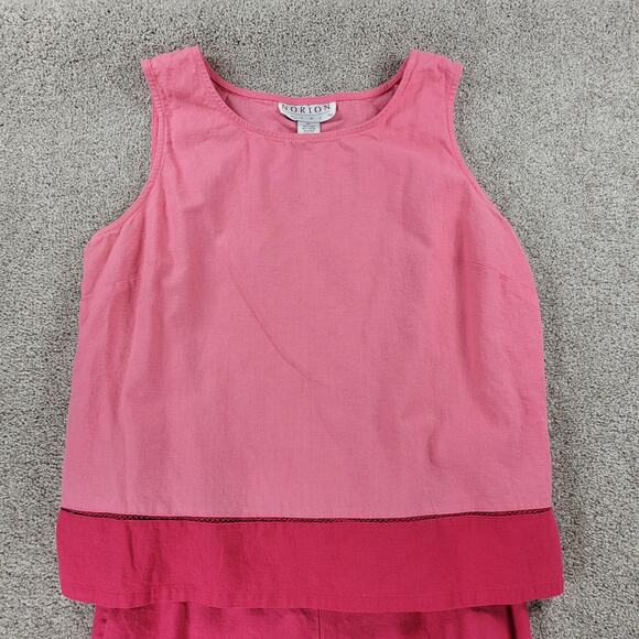 VTG Norton Studio Linen Tank Pant Set Womens Petite XL Pink Capri Resortwear - Picture 4 of 16